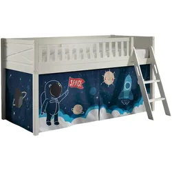 KINDERBETT Karyl 208x114x135 Massivholz Weiß Textilset Rakete