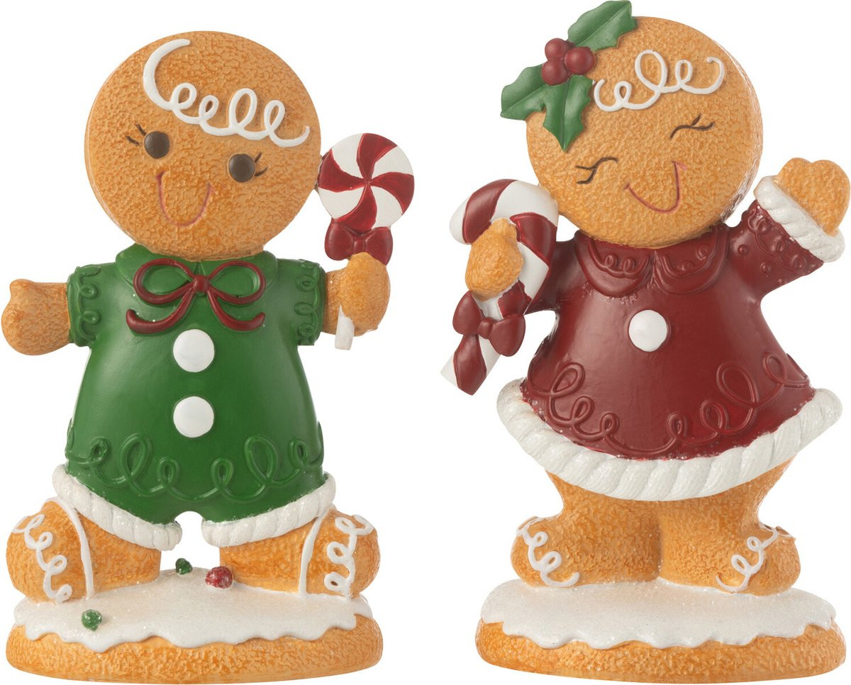 J-Line Decoratie Peperkoek Jongen en Meisje Snoep - Polyresin - Mix - Small - 2 stuks