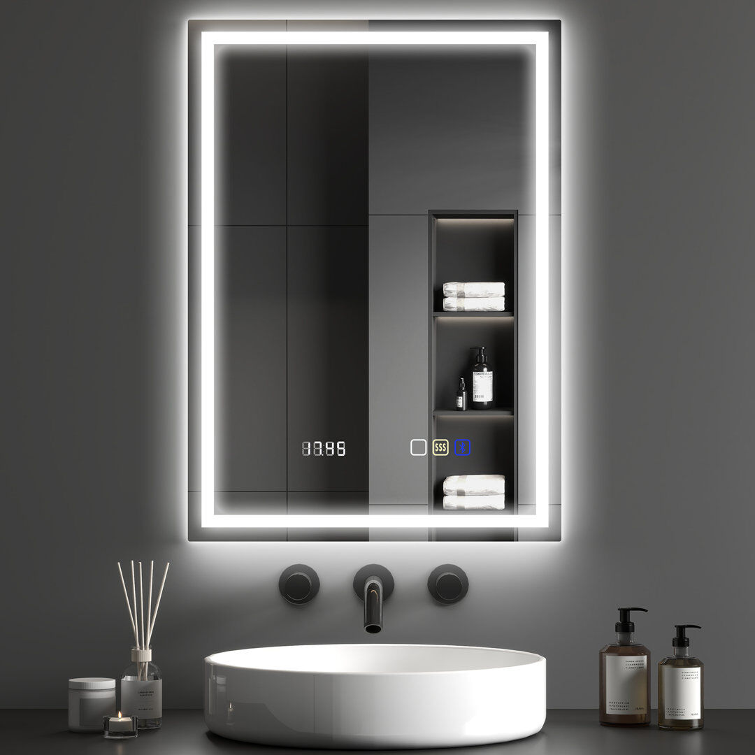 Metro HOMCOM Bathroom Mirror with Bluetooth Clock Lights Demister Pad 50 cm H x 70 cm W