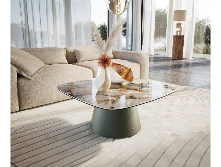DELIFE Couchtisch Edge Boot 90x90 cm Keramik Patagonia Poliert Borna Effektfinish Titan