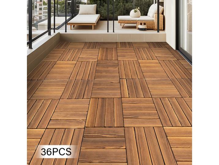 Dalles de terrasse emboîtables 30x30cm en bois carbonisé, dalles de sol imperméables et antidérapantes pour patio, balcon, jardin