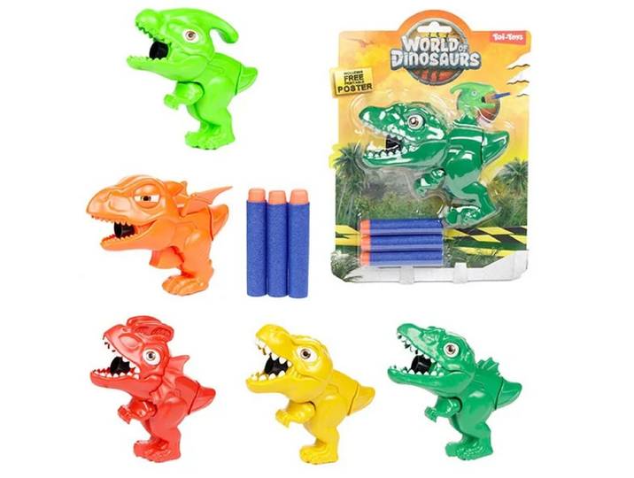 Mini dino pistool - pistool - 3 foampijltjes - assorti