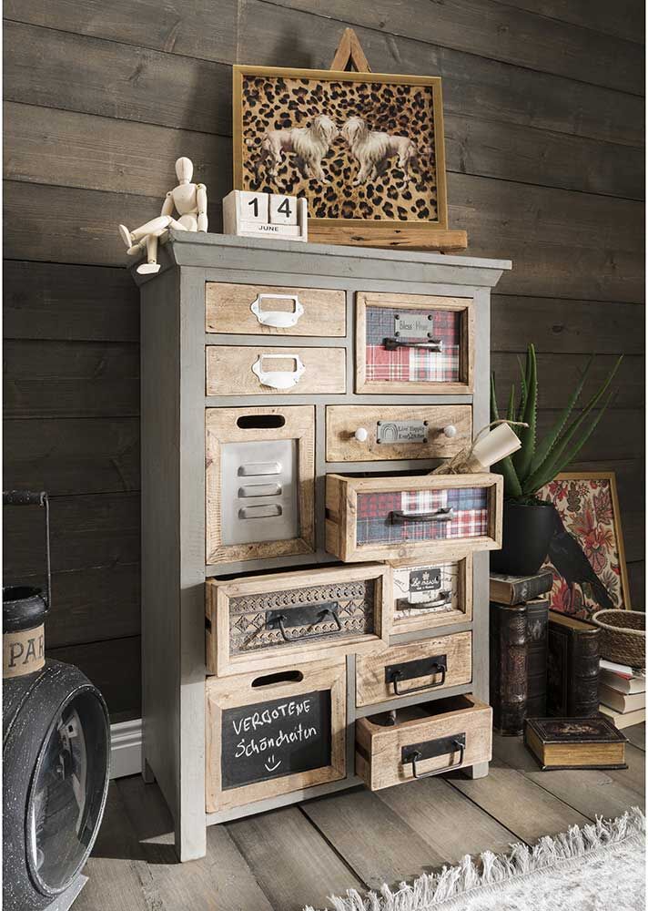Pharao24.de Shabby Schubkastenkommode aus Recyclingholz Mehrfarbig