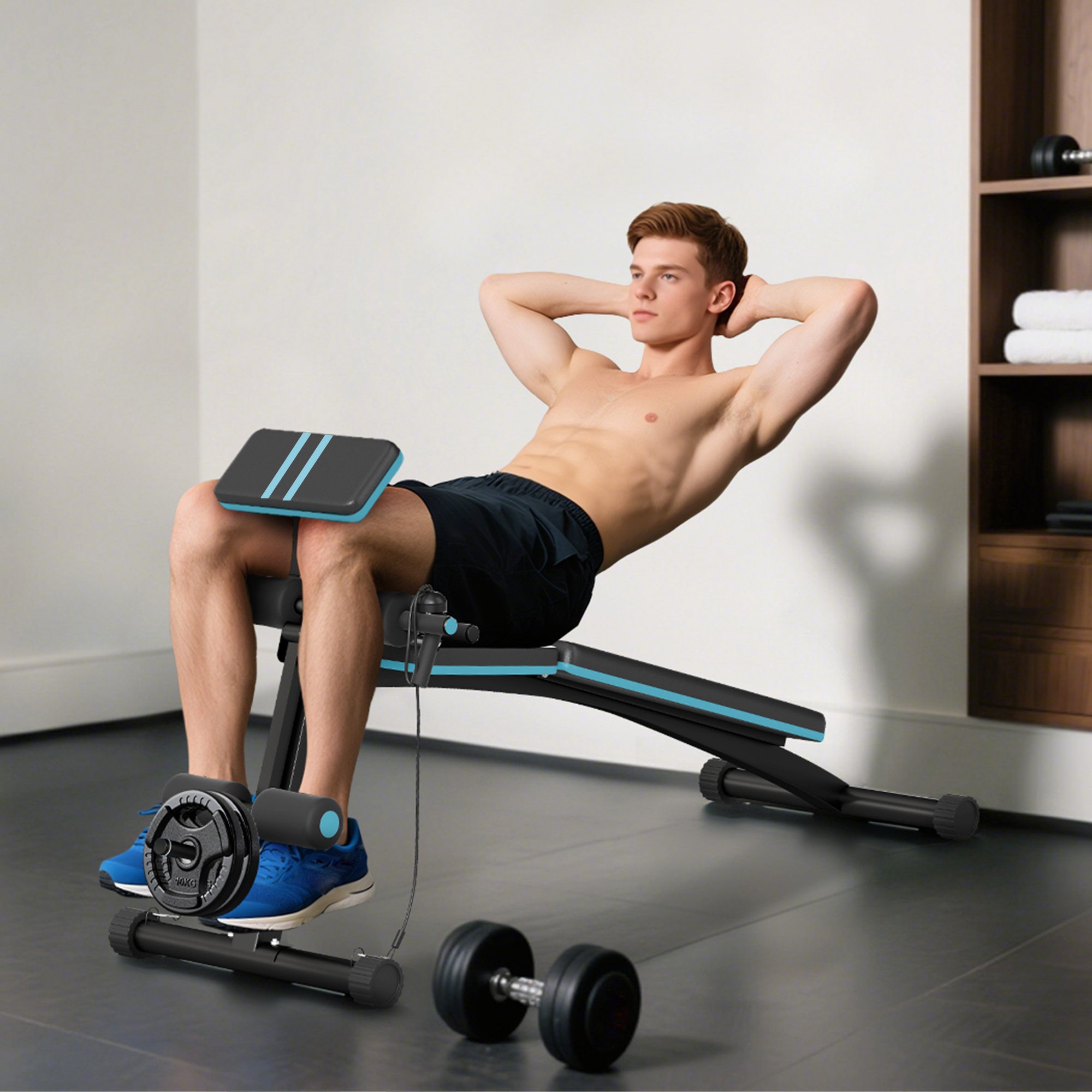 Homcom Panca Multifunzione Pieghevole con Schienale Regolabile a 7 Livelli, Leg Extension, Cuscinetto ed Elastici, Blu   Aosom Italy