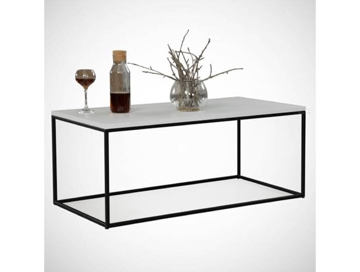 Hanah Home Moderner weißer Couchtisch, 95 x 55 x 43 cm 100% melaminbeschichtete Spanplatte, 18 mm stark Robuste Metallbeine, Industriedesign