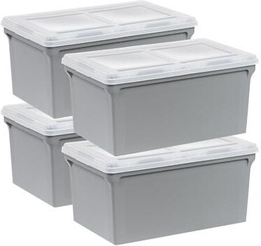 IRIS USA® File Boxes 44 Qt Buckle Lid - Gray - Set of 4