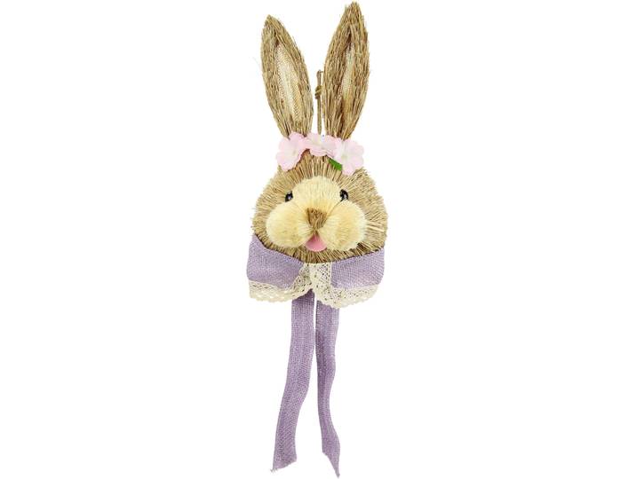 Dekofigur I.GE.A. Tierfigur Bast-Hasenkopf Hase Osterhasen Deko Ostern Osterdeko , lila (violett), B:16cm H:60cm, Baumwolle, sonstige Fasern, Dekofiguren, Dekofigur, Türdeko Wanddeko Osterfigur Frühlingsdeko Dekohase Skulptur Frühling