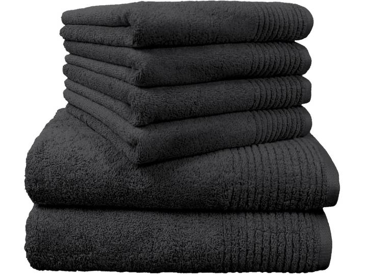 Handtuch Set DYCKHOFF Brillant , schwarz, 6 Stk., Walkfrottee, Walkfrottee, Obermaterial: 100% Baumwolle, Handtuch-Sets, Handtuch Set, mit Streifenbordüre;4 Handtücher (50x100cm), 2 Duschtücher (70x140cm)
