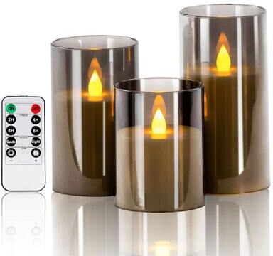 Uplift Treasures LED Acrylic Flameless Candle Set With Remote And Timer 3pcs grey