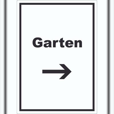 HB-Druck Garten Aufkleber mit Text und Richtungspfeil rechts Blumen Rasen hochkant A8 (52x74mm)