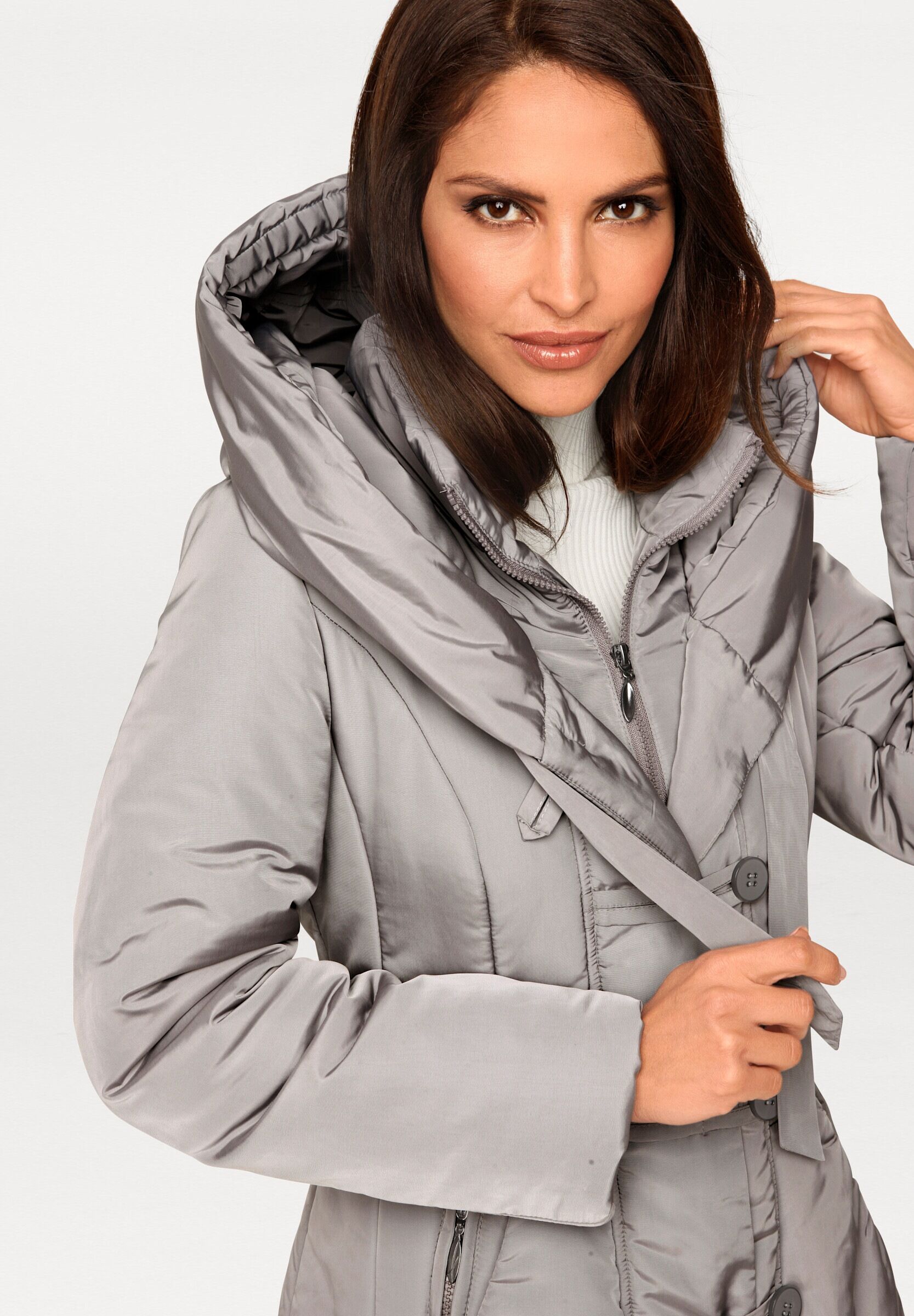 Parka HEINE "Parka Parka mit leichter Wattierung", Damen, Gr. 48, grau, Elegant, Jacken Parka