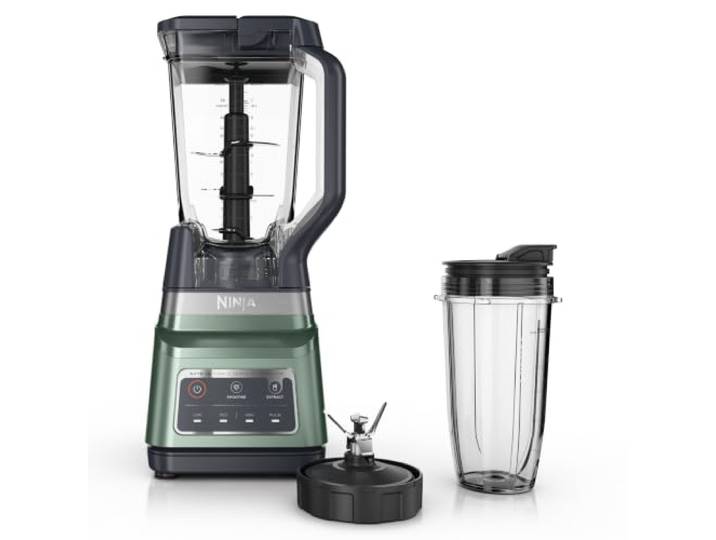 Ninja 2-in-1 Mixer mit 3 Automatikprogrammen (Mixen, Power-Mixen, Zerkleinern) und 4 manuellen Stufen, 2,1-l-Gefäß, 700-ml-Becher, 1200 W, Teile spülmaschinenfest, Auto-iQ, Olivgrün, BN750EUGN1BRN