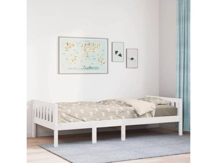 Massives Kiefernholz stabil und langlebig Kinderzimmer Bett 90x190 cm Weiß Kinderbett ohne Matratze Weiß 90x190 cm Massivholz Kiefer Jugendbett mit Lattenrost für Kinderzimmer