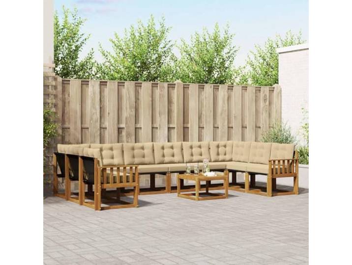 RJPLMFV Sitzgruppe für den Außenbereich, 11-teilig, massives Akazienholz Modular, Lack, Schutz vor Sonne, Regen, modernes Design, einfache Pflege, feuchtes Tuch