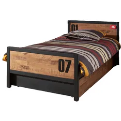 EINZELBETT Kameko 209x75x97 aus Massivholz+MDF in Schwarz/Natur