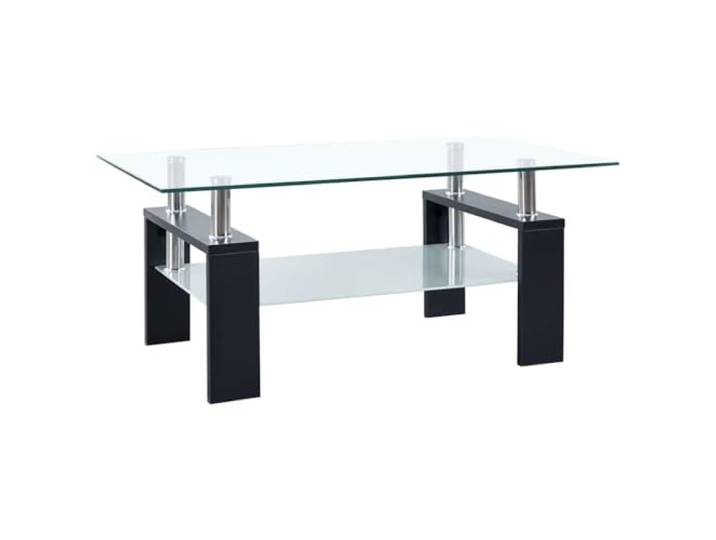 Tmriohed Couchtisch Glas 95x55x40 cm Schwarz Transparent Beistelltisch Zweistufiger Glastisch fürs Wohnzimmer mit robuster Ablage aus Hartglas und pflegeleichten Melamin-Beinen.