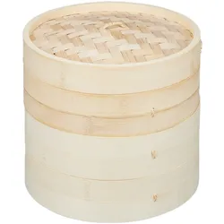 Relaxdays Bambus Dampfgarer, asiatischer Dämpfkorb mit 3 Etagen, für Dim Sum, Reis, Dampfgarer Einsatz, Ø 24 cm, natur