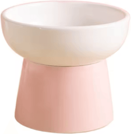 Inspire Picks ElevaBowl Ceramic Raised Pet Feeding Bowl With Neck Support white pink