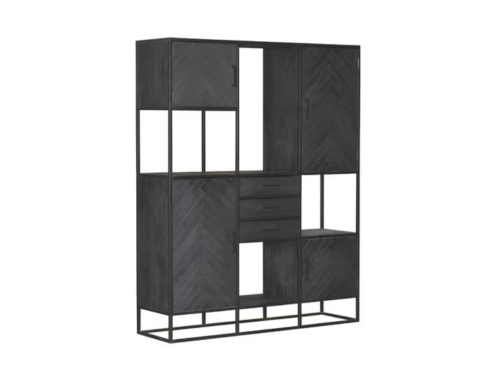 Bibliothèque étagère bois noir 4 portes motif chevrons