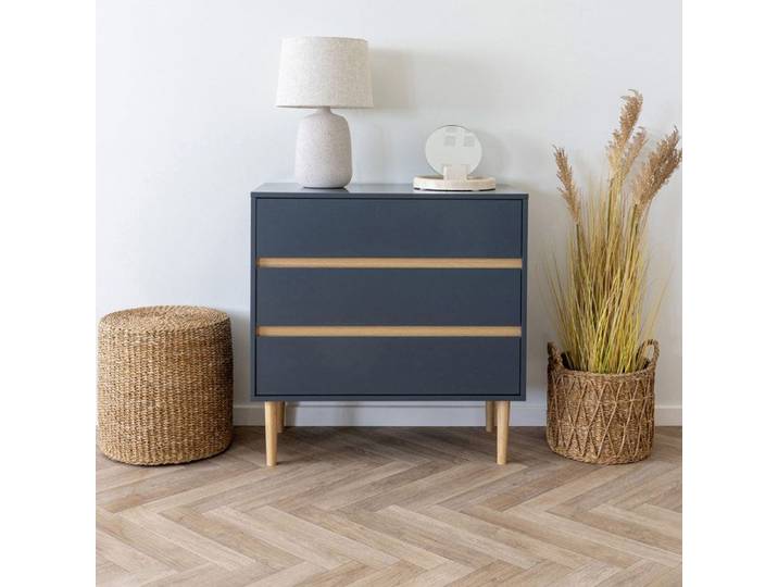 Commode 3 tiroirs 80x40x80 cm bleu canard et naturel