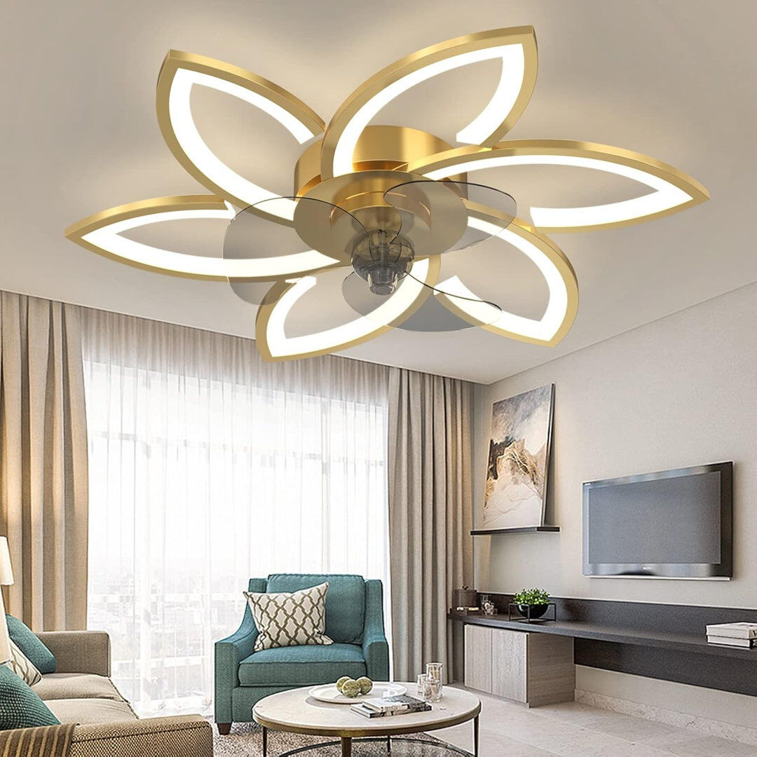 RRBEST LED ceiling fan with lighting, creativity 6 -light, quiet dimmable ceiling light with remote control and app Gold 14cm H X 78cm W X 78cm D