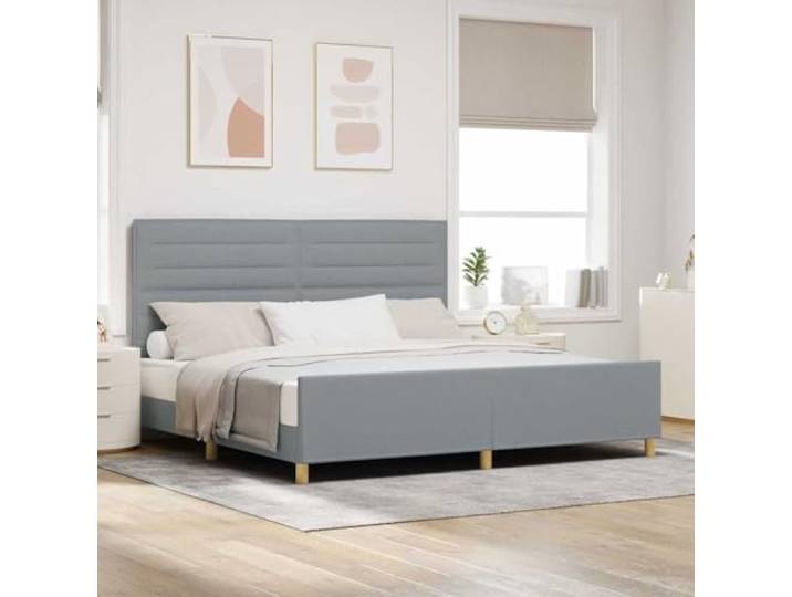 Stoffpolsterung Minimalismus Plattformbett 200 x 200 cm Hellgrau Bettgestell mit Kopfteil Hellgrau 200x200 cm Stoff Polsterbett Futonbett Minimalistisch Stabil mit Schaumfüllung für