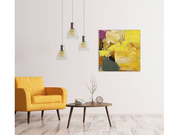 Toile vivante en jaune Tissu mélangé Jaune 60 x 60 x 3cm