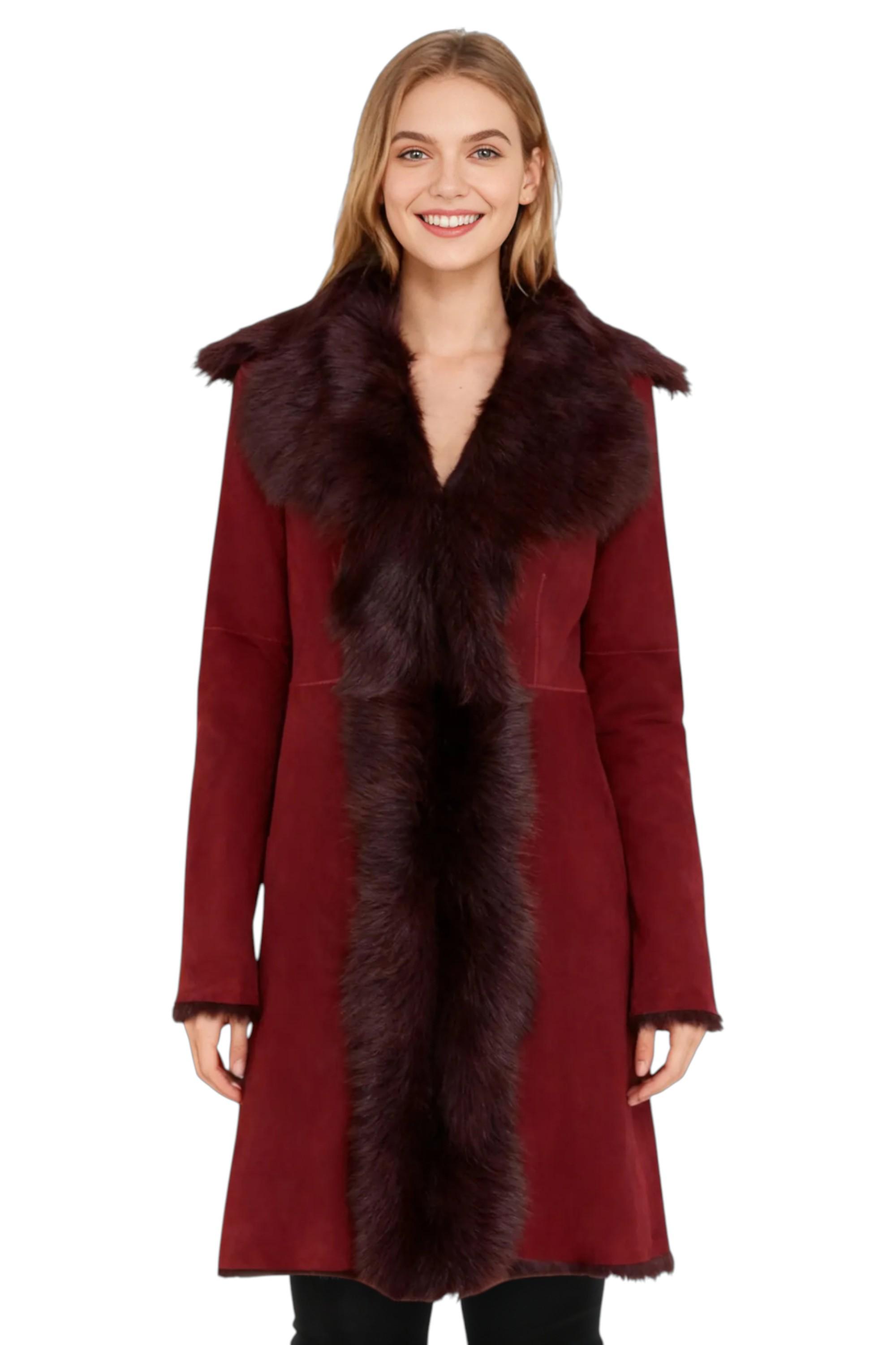 Infinity Leather Damen-Trenchcoat aus toskanischem Schafveloursleder, Modell Celeste - Bordeaux