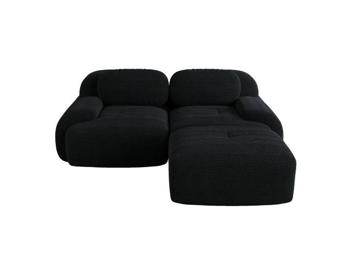 Redom Ecksofa modular, rahmenlos, mit geschwungenen Armlehnen und Cordbezug, Schwarz, 208x178 cm, Wohnzimmer, Sofas & Couches, Wohnlandschaften, Ecksofas