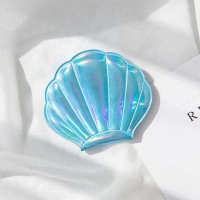 Fusion Finds Dream Laser Shell Compact Mirror With 2X Magnifying Double Sided Portable Makeup Mirror blue