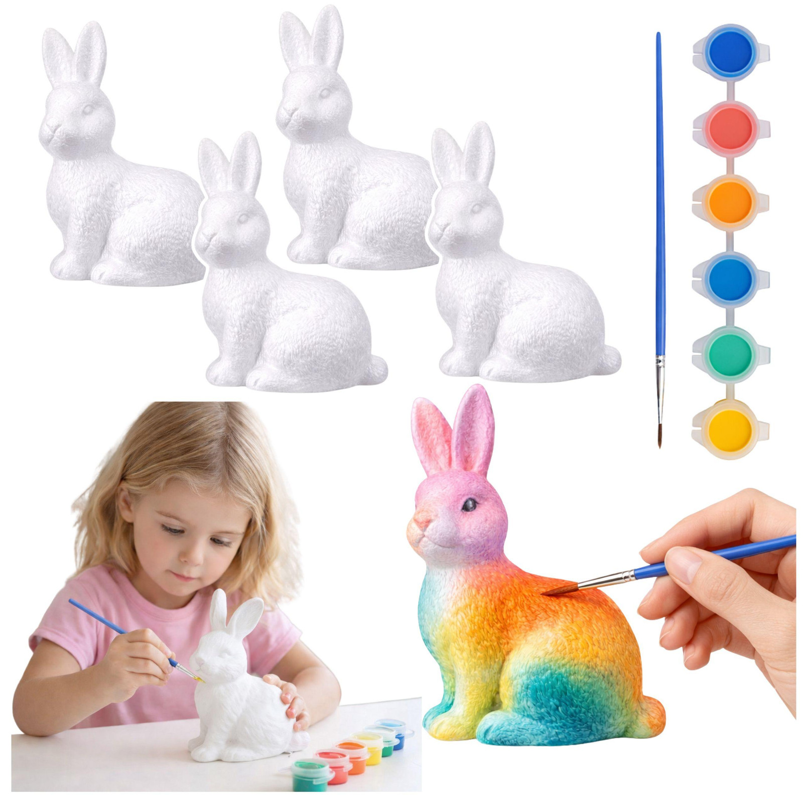 Lean Toys Paashazen van piepschuim voor het schilderen, 6 stuks