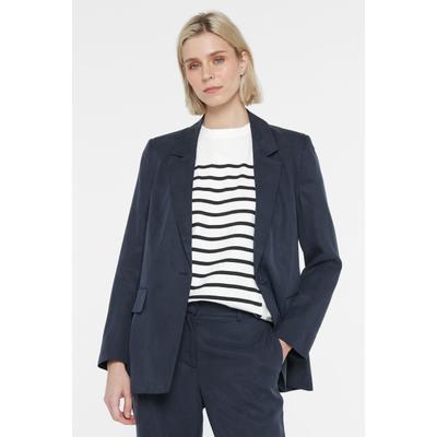 Jackenblazer SENSES.THE LABEL, Damen, Gr. M, blau (night navy), Material: 100% Lyocell, Futter: 50% Polyester, 50% Viskose, unifarben, regular fit normal, tiefer V-Ausschnitt, eingesetzt gerader Abschluss, Blazer, mit leichtem Glanz