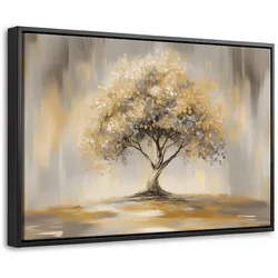 LEINWAND Bilder mit Rahmen - Gemälde - Baum - Abstrakt - Blätter - 60x40