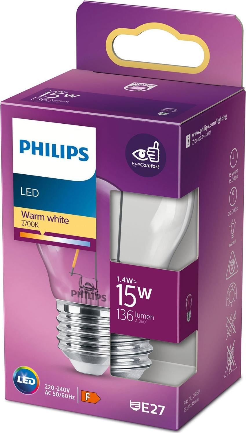 Philips LED Lamp E27 Warm Wit 1,4 Watt 136 Lumen