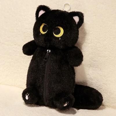 Uplift Essentials Plush Cat Pencil Case Large Capacity Stationery Bag black