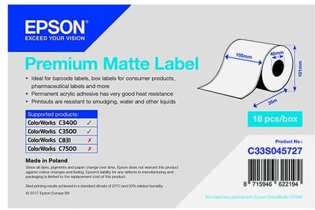 Epson S045727 etiqueta mate premium blanca 105mm