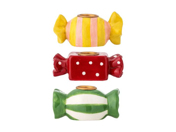 Bloomingville Bougeoir Leiano Jaune-rouge-vert, 3 pièces, 10 cm