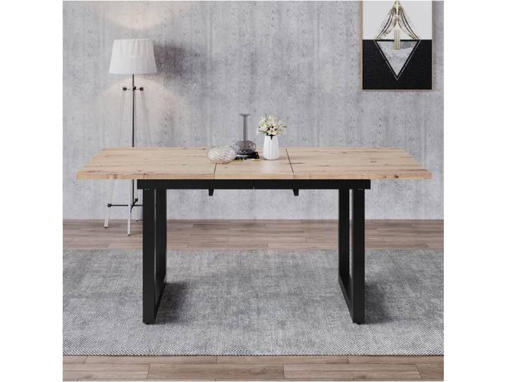 Table à manger extensible L140/180 * W80 * H75 table de loisirs à café rectangulaire de style industriel table à manger Aspect chêne