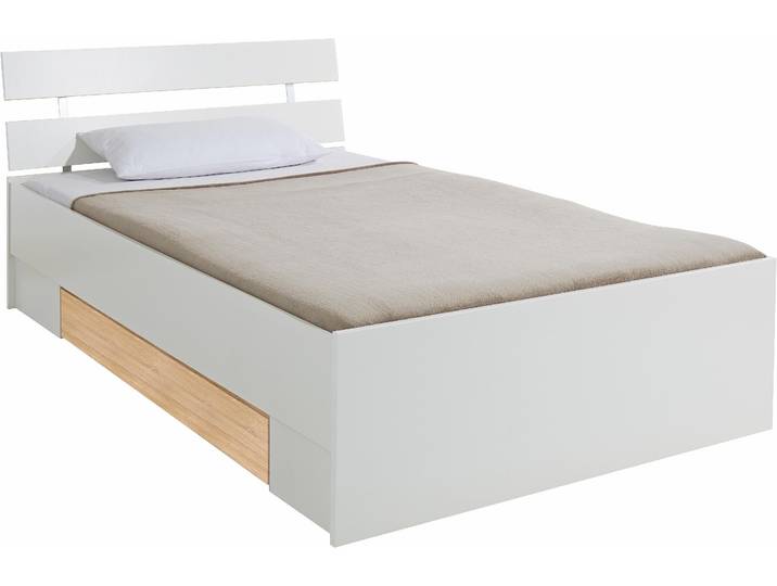 Bett PRIESS, weiss (weiß, struktureichefarben hell), Liegefläche Länge B: 200cm x 120cm, Betten, Bett