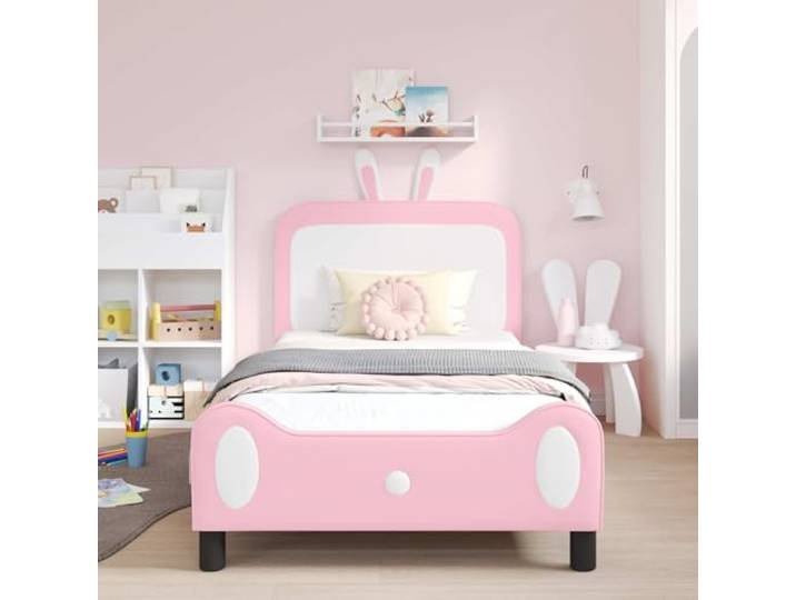KTHLBRH Bettgestell für Kinder, Rosa, 80 x 200 cm Lattendesign, technisches Holz, PU-Schaum, solide Unterstützung, moderner Stil
