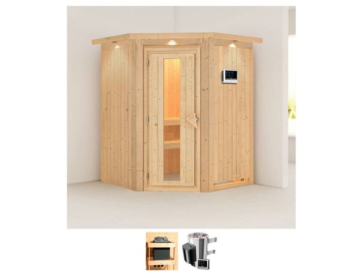 Sauna KARIBU Nanna , beige (naturbelassen), Saunaofen, externe Steuerung, 3,6 kW, Saunen, Sauna, Ofen 3,6 kW externe Strg.easy