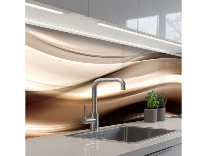KitchenYeah crédence de cuisine Vagues Abstrait Beige Chaud 300x80cm