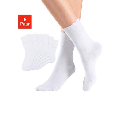 Socken H.I.S "Damen Herren Basic Socken", Herren, Gr. 35-38, Sockengröße, weiß (6x weiß), Baumwolle, Baumwollmischung, Elasthan, Polyamid, unifarben, elastisch, Socken Socken, mit Komfortbund auch für Diabetiker geeignet