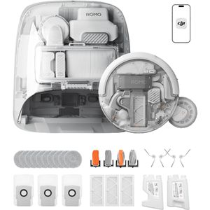 DJI Saugroboter Romo P2 Clean More Combo, transparent & weiß, 36.000 Pa, mit Wischfunktion, Reinigungsstation & UV-Lampe
