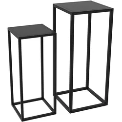 MODFU Pflanzenständer 2er Set aus Stahl Schwarz 31x31x65 cm stapelbar platzsparend skandinavisches Design für Balkon Garten und Wohnraum