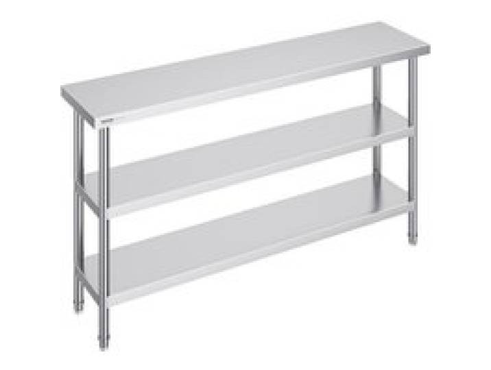 VEVOR Table de Travail en Acier Inoxydable 35,6x152,4x86,4 cm, Table de Préparation des Aliments avec 2 Étagères Inférieures Réglables, Meuble de Rangement pour Cuisine Restaurant Garage Maison