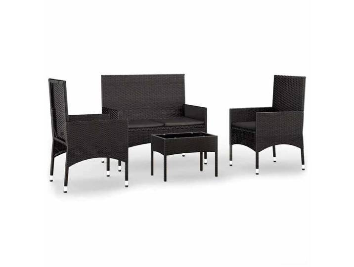 Salon de jardin 4 pcss - Solide&Luxe - mobilier terrasse - Résine tressée - Noir - 50 x 30 x 35 cm - coussins inclus（44269）