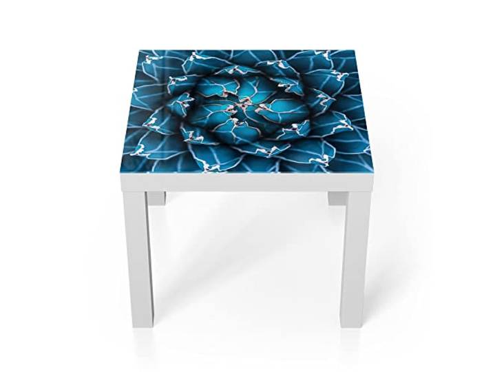 DEQORI Glastisch weiß klein 55x55 cm Motiv Detailansicht einer Agave ausgefallener Beistelltisch aus Glas Hochglanz Couchtisch fürs Wohnzimmer moderner Couch Tisch mit Design