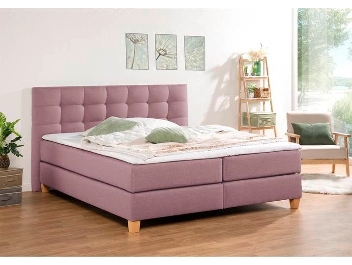 Boxspringbett, Samtstoff, Lila, 174×211 cm, Inkl. Topper, Klassisch, Home-affaire