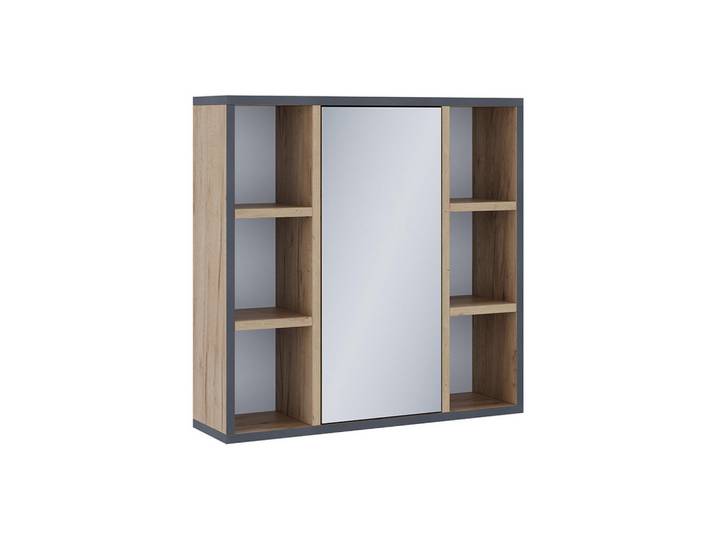 Vicco Badspiegelschrank Stephan Goldkraft Eiche 60 x 59.2 cm mit Regalböden und Spiegeltür, Eichefarben, Holzwerkstoff, Rechteckig, 60x59.2x16.8 cm, Badezimmer, Badezimmerspiegel, Spiegelschränke